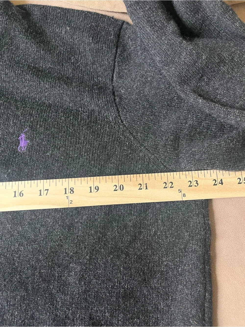 Vintage 90s Polo by Ralph Lauren Charcoal Lambswool Polo Sweater w/ Purple Pony